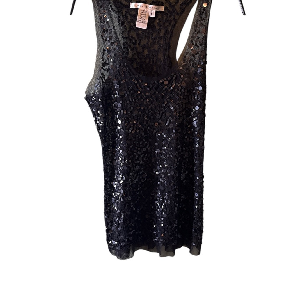 Max Studio Tank Top Sz Small Sequin Black Sleeveless Racerback Pullover Blouse